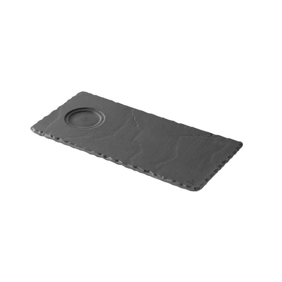 Revol Basalt Ceramic Black Rectangular Gourmet Tray With 2 Wells 25x12cm
