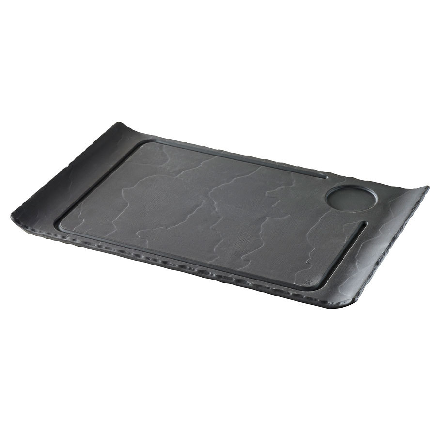 Revol Basalt Ceramic Black Steak Plate With Curved Edges 39.5x24cm