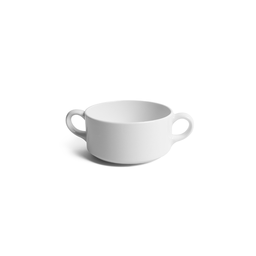 Creme Monet Vitrified Porcelain White Round Handled Stacking Soup Bowl 30cl 10oz