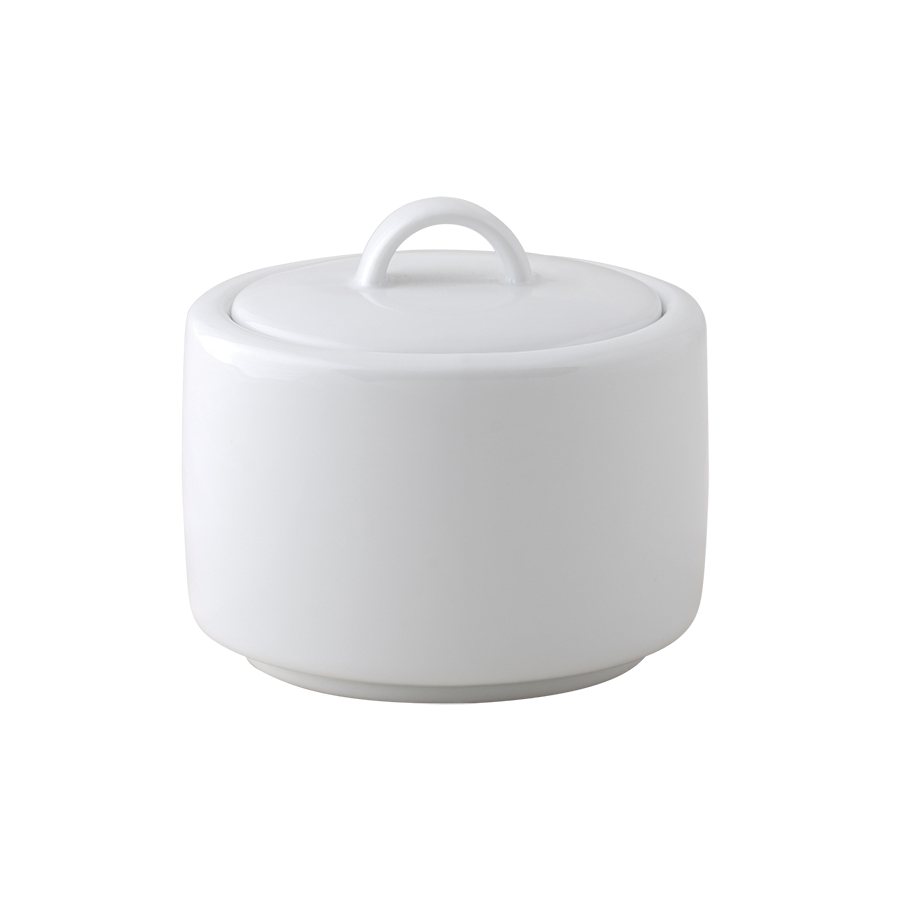 Ariane Brasserie Vitrified Porcelain White Round Covered Sugar Bowl 20cl