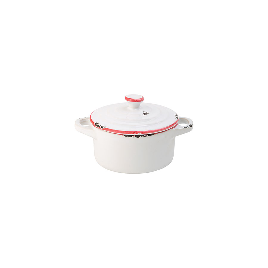 Utopia Avebury Red Stoneware White Round Lidded Mini Casserole 10.5cm 4 Inch 8.75oz