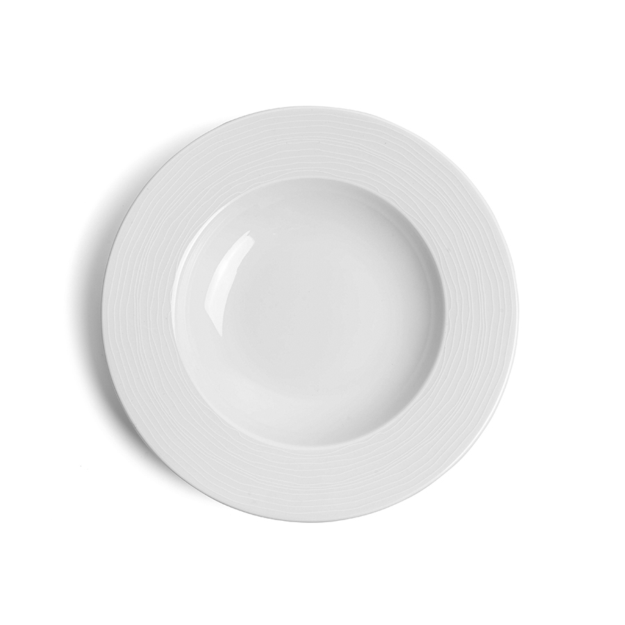 Creme Rousseau Vitrified Porcelain White Round Rimmed Bowl 30cm