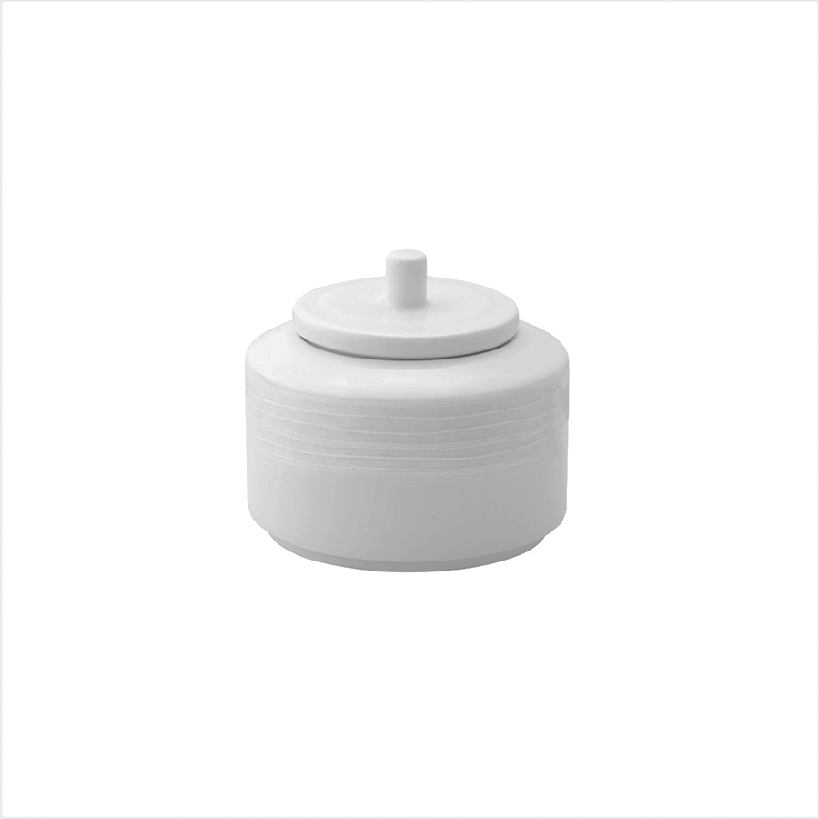 Creme Rousseau Vitrified Porcelain White Round Covered Sugar Bowl 27cl