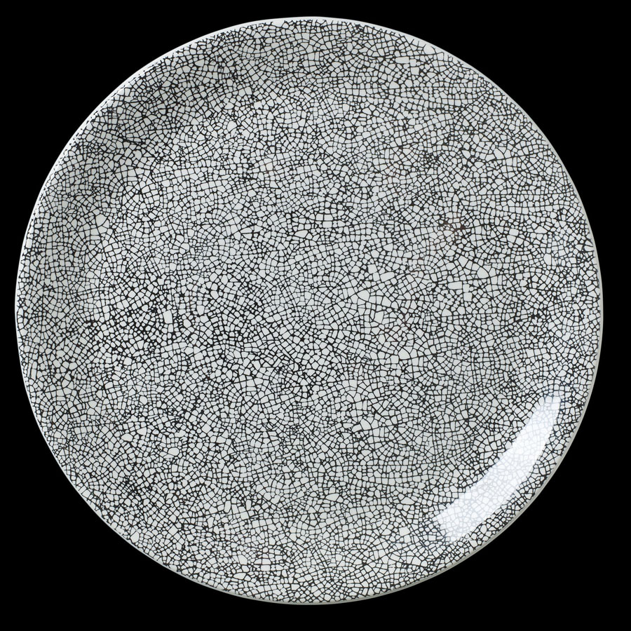 Steelite Ink Crackle Vitrified Porcelain Black Round Coupe Plate 30cm