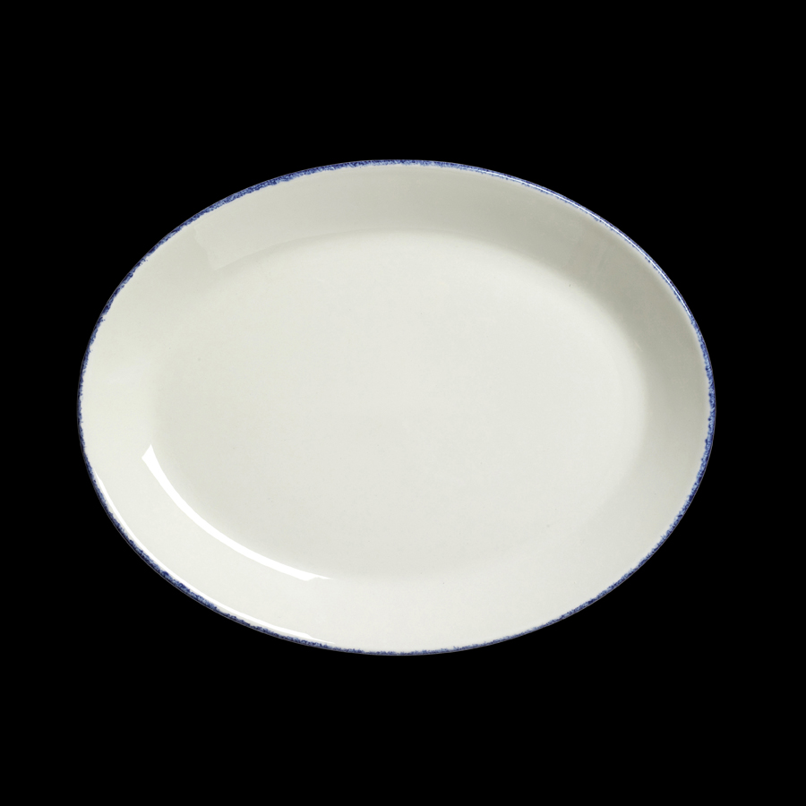Steelite Blue Dapple Vitrified Porcelain Oval Coupe Plate 28cm (11 Inch)