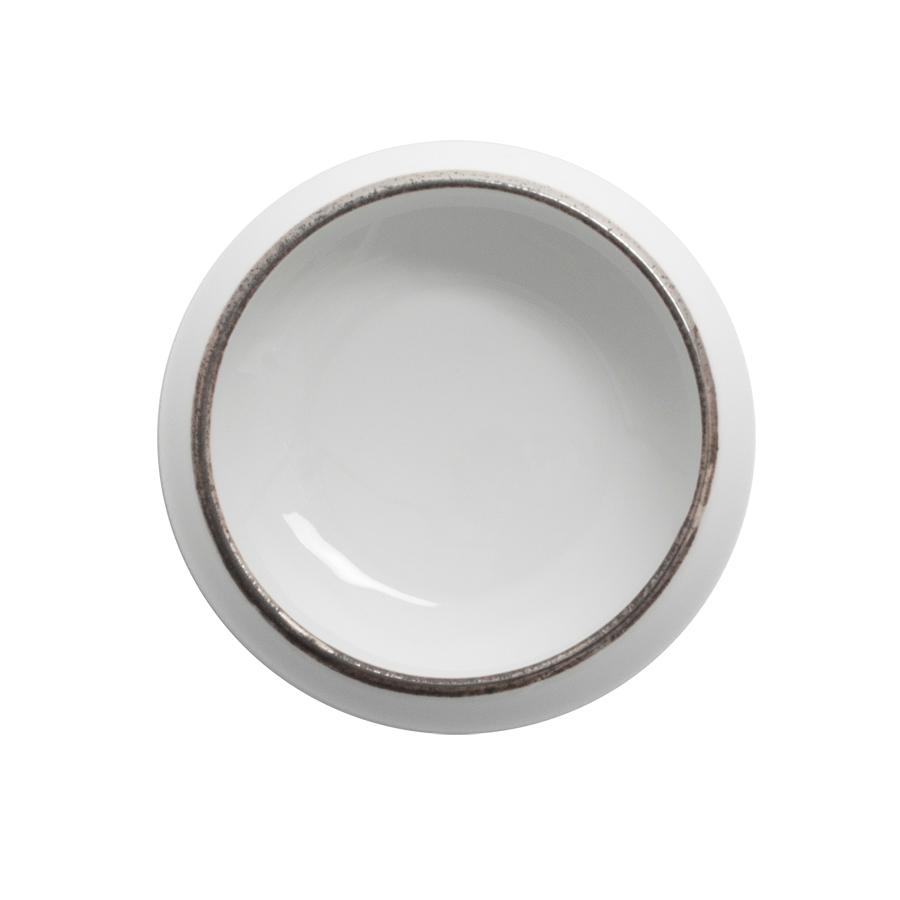 Ariane Airain Vitrified Porcelain White Metallic Band Organic Round Bowl 13cm