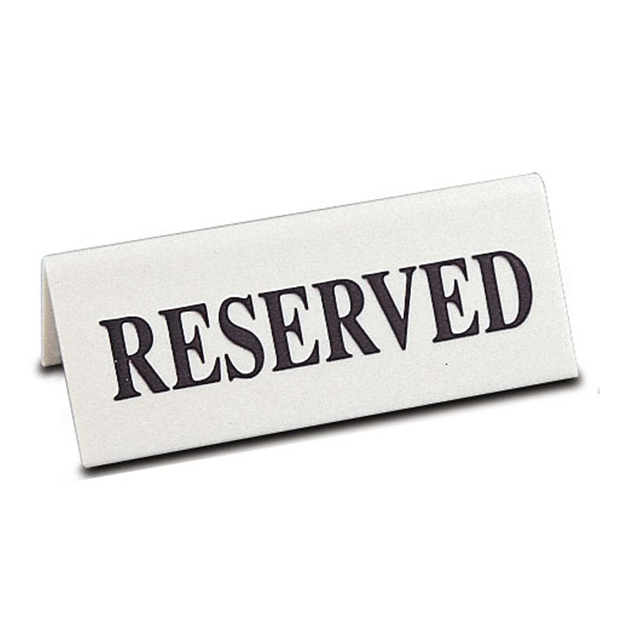 Mileta Plastic Tent 4.5 x 10cm Table Sign With Black on White Text - Reserved