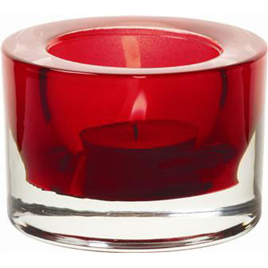 Heavy Base Tealight Holder Red Glass 8cm