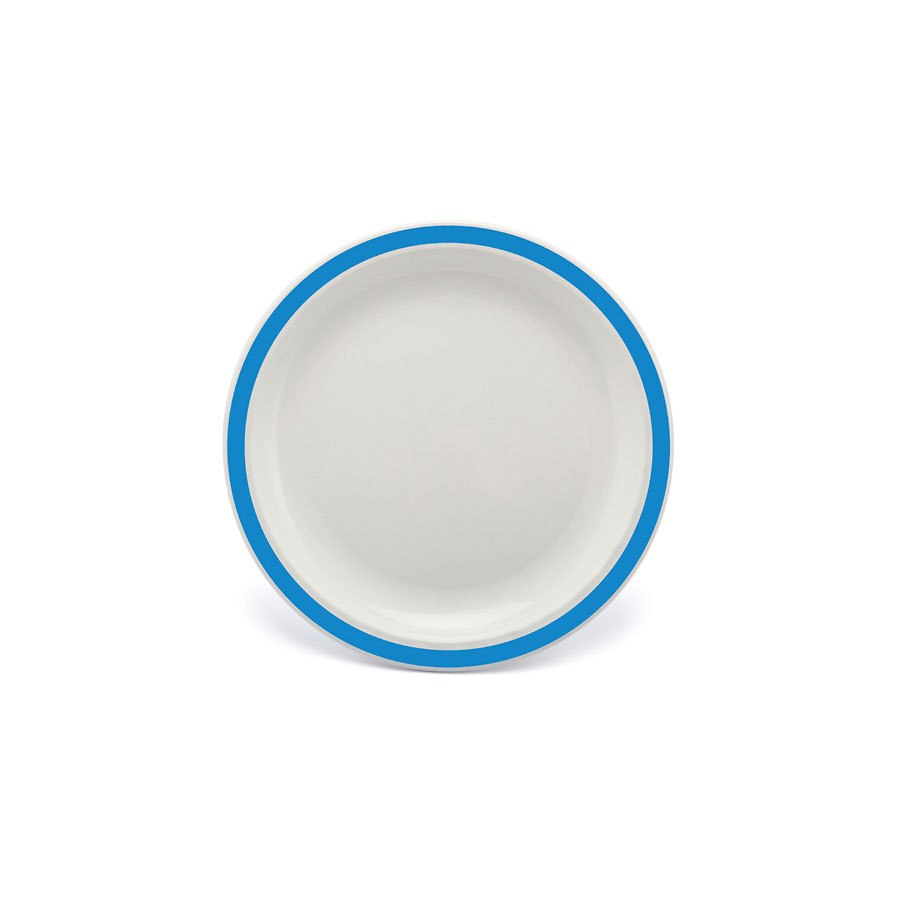 Harfield Duo Polycarbonate White Round Narrow Blue Rim Plate 17cm