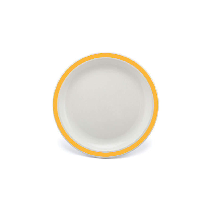 Harfield Duo Polycarbonate White Round Narrow Yellow Rim Plate 17cm