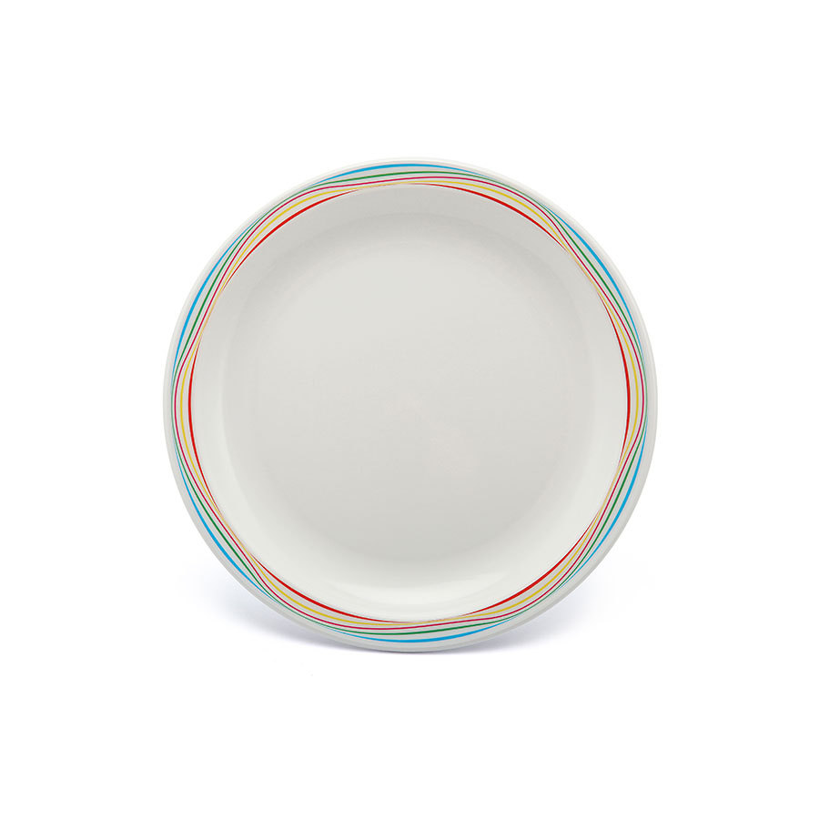 Harfield Duo Polycarbonate White Round Narrow Multi Swirls Rim Plate 23cm