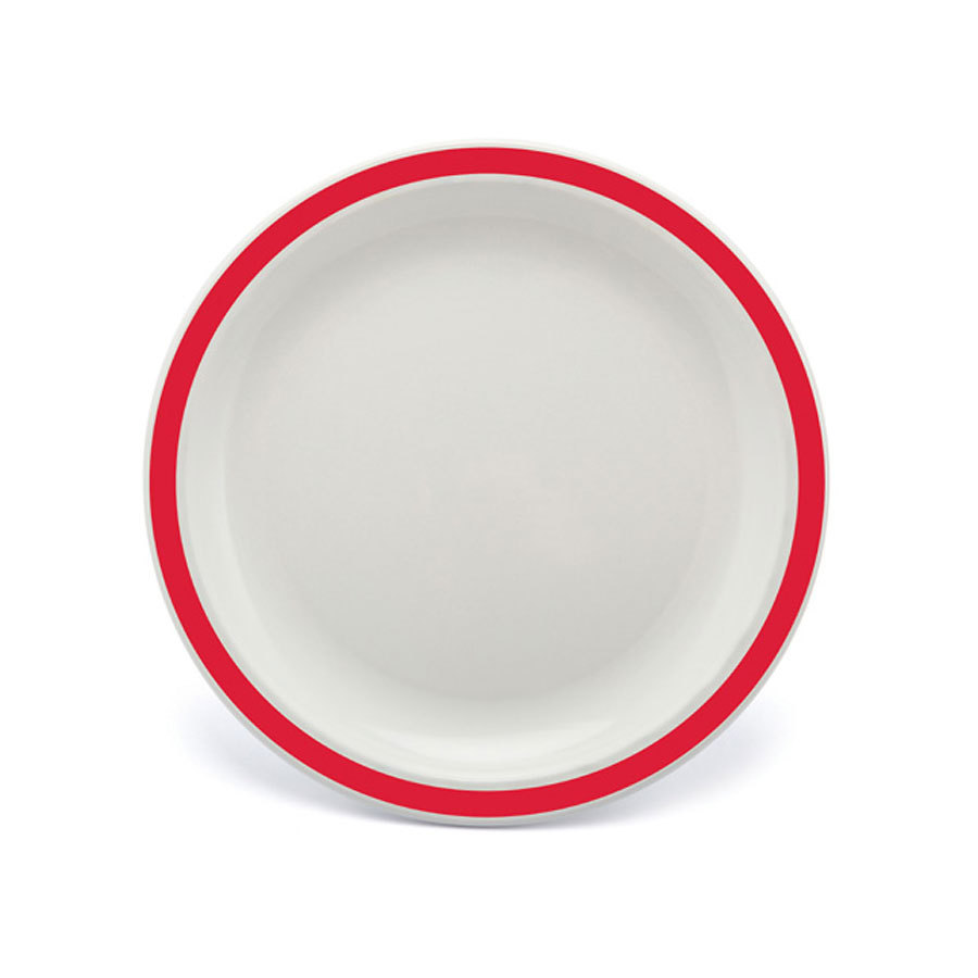 Harfield Duo Polycarbonate White Round Narrow Red Rim Plate 23cm