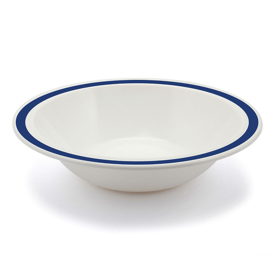 Harfield Duo Polycarbonate White Round Narrow Blue Rim Bowl 17.3cm
