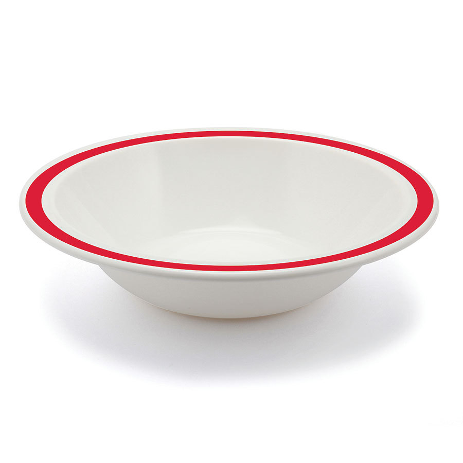 Harfield Duo Polycarbonate White Round Narrow Red Rim Bowl 17.3cm