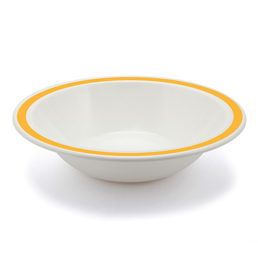 Harfield Duo Polycarbonate White Round Narrow Yellow Rim Bowl 17.3cm