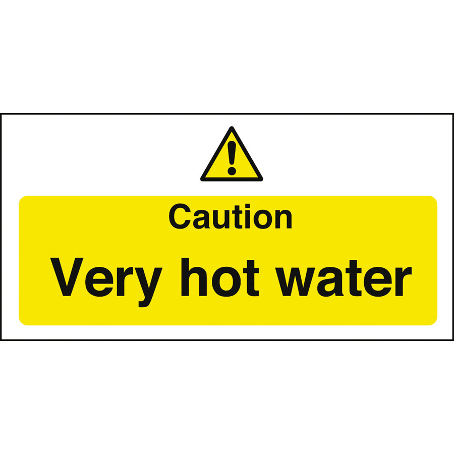 Mileta Warning Sign Self Adhesive Vinyl - Caution Very Hot Water 20 x 10cm