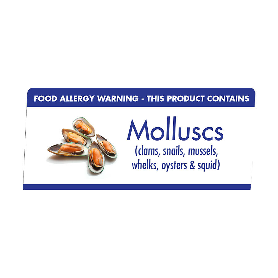 Mileta Buffet White Aluminimum Wipe Clean 10 x 4.5cm Allergen Tent Notice - Molluscs