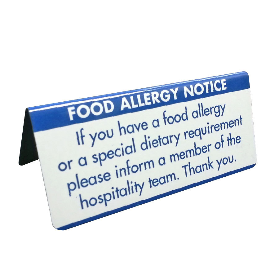 Mileta Buffet White Aluminimum Wipe Clean 10 x 4.5cm Allergen Tent Notice - Food Allergy