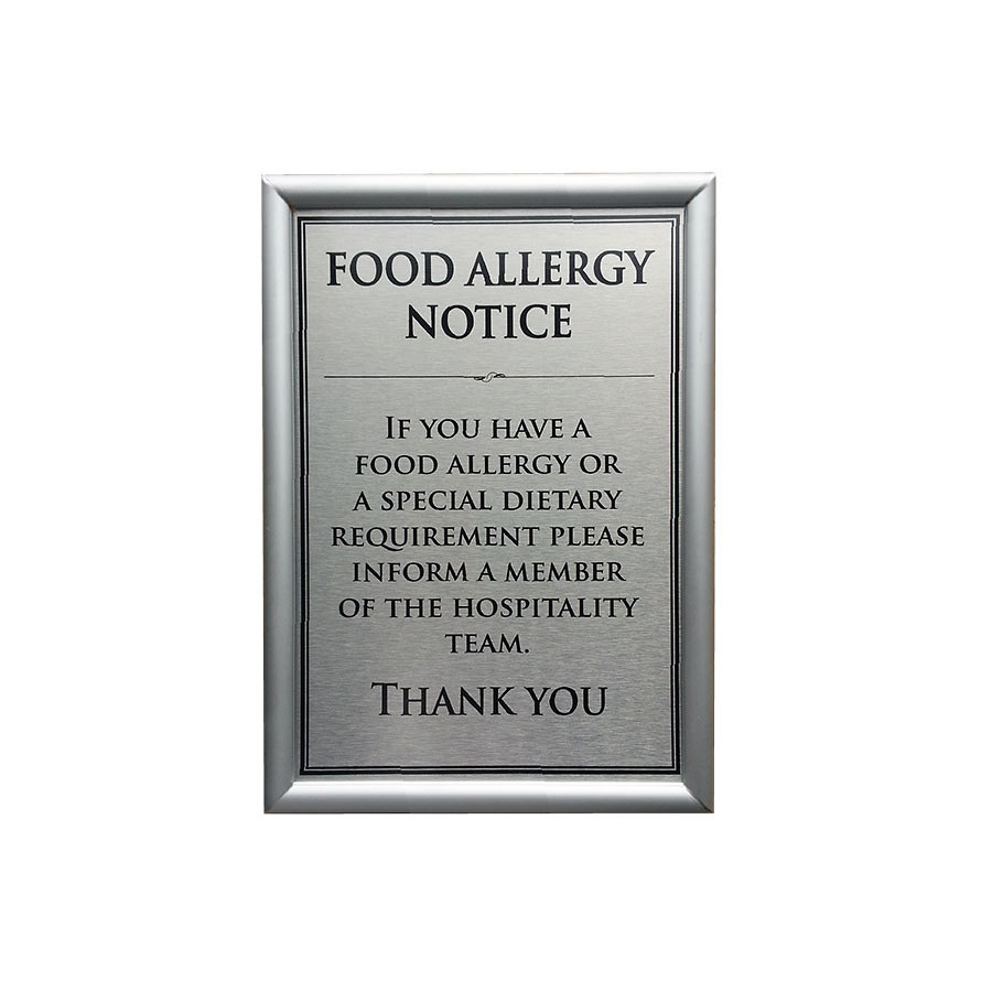Mileta Silver Aluminium 21 x 15cm A5 Allergen Wall Sign - Dietary Requirements