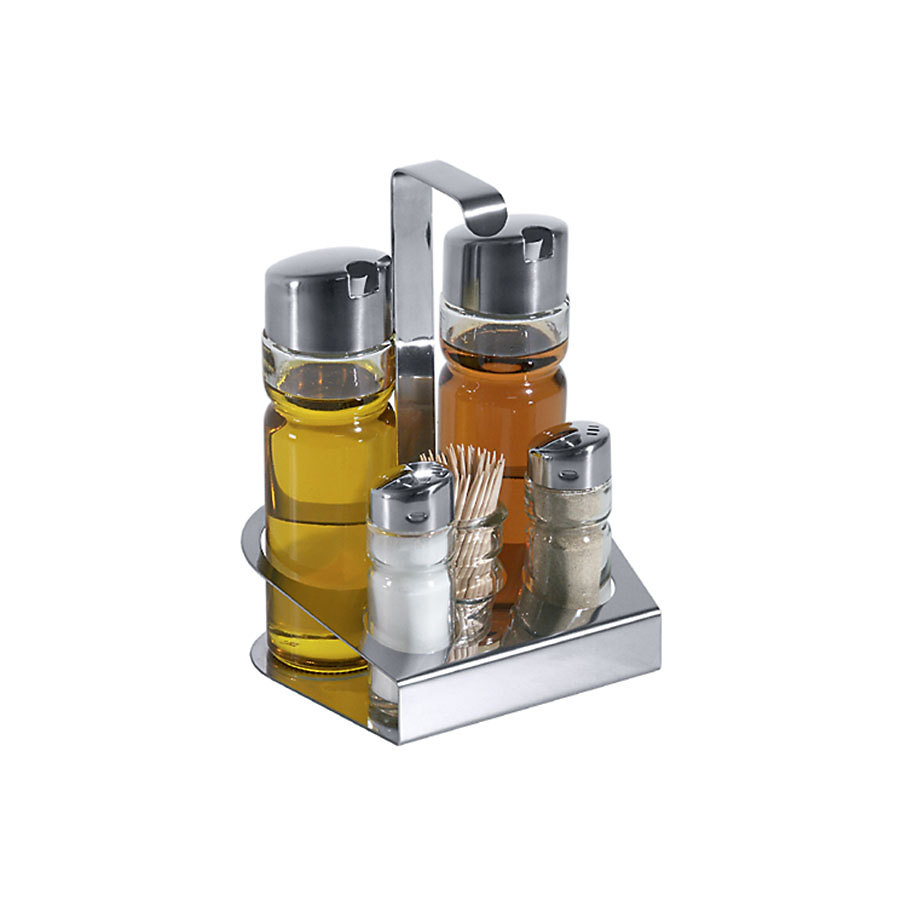 Contacto Cruet 5 Piece Set With 18/0 Stainless Steel Holder