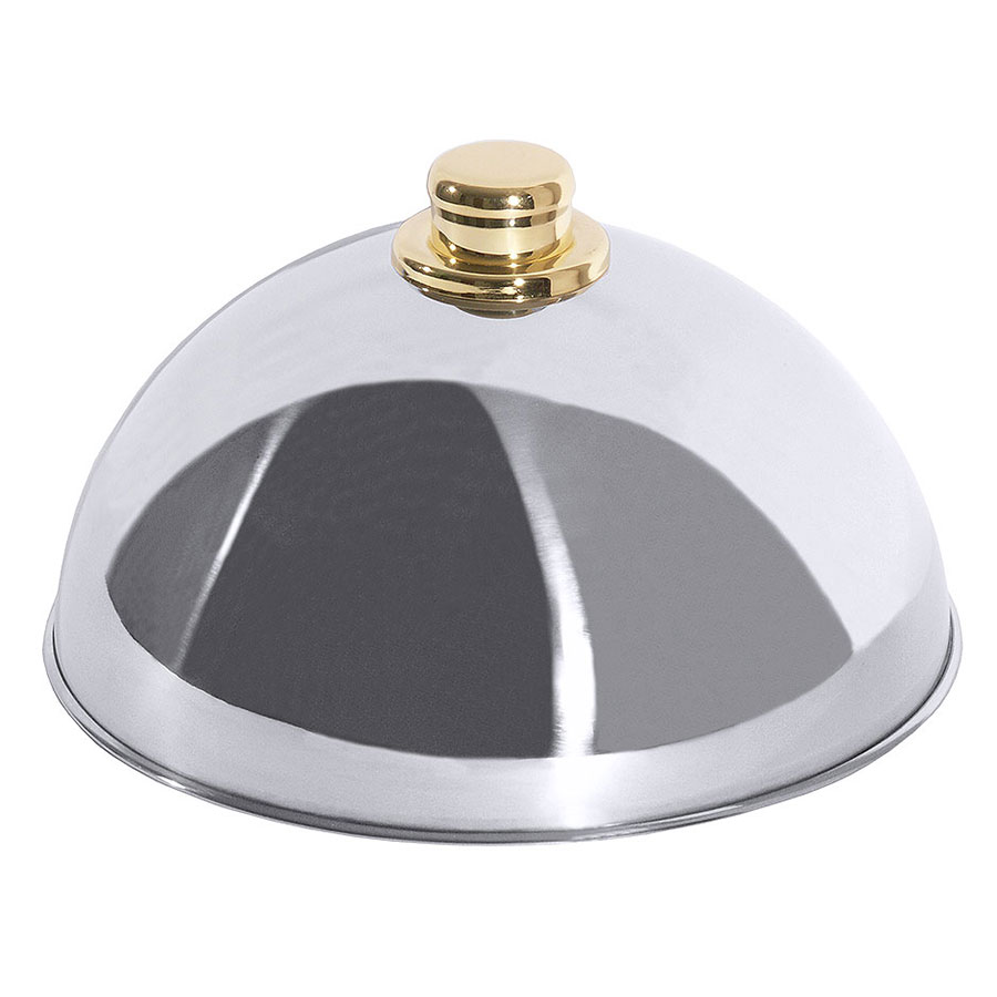 Contacto Mirror Polished Stainless Steel Cloche With Gold Knob 25cm