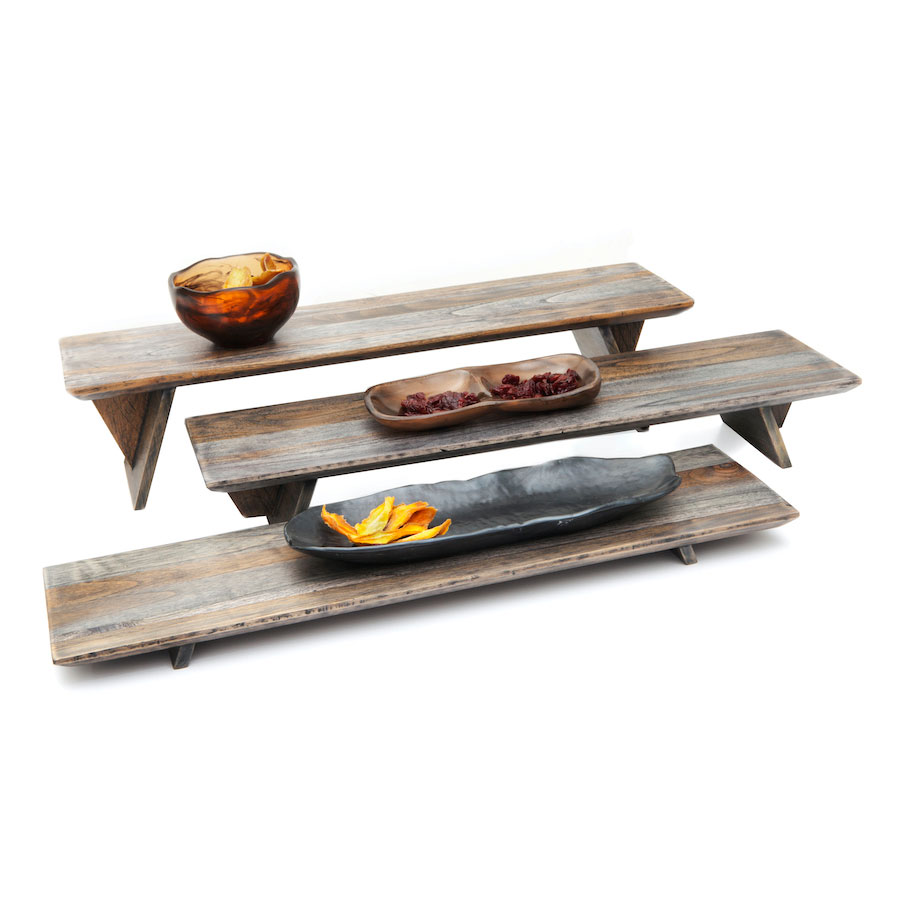 D.W. Haber Fusion Buffet System Ash Grey Teak Wood Three Piece Riser Set 58.4cm