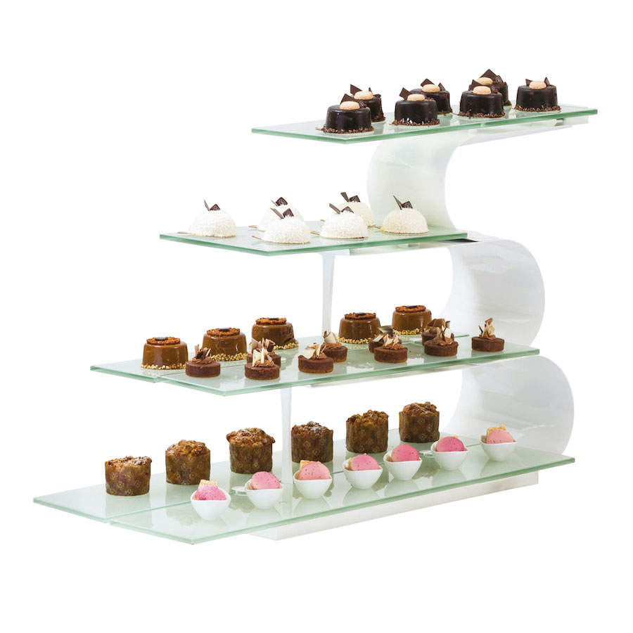 D.W. Haber White Glass 4 Tier Wave Display Stand 101.6x40.6x64.8cm