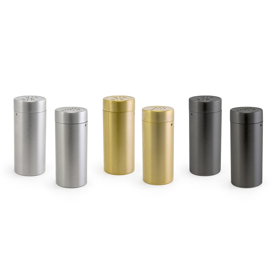 Front of The House Round Brushed Stainless Steel Matte Black Salt & Pepper Set 7.6cm