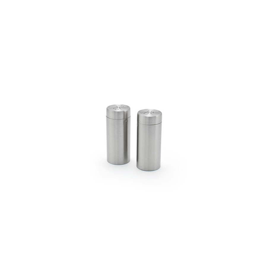 Front of The House Round Brushed Stainless Steel Silver Salt & Pepper Set 7.6cm