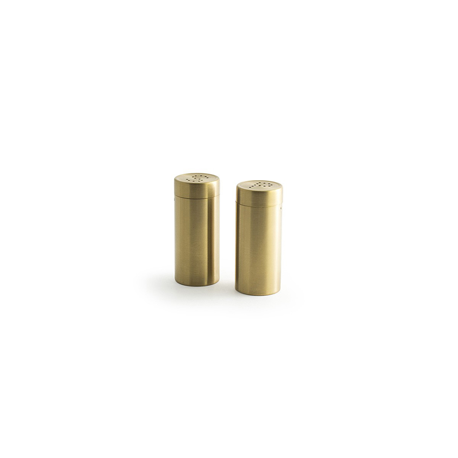 Front of The House Round Brushed Stainless Steel Matte Brass Salt & Pepper Set 7.6cm