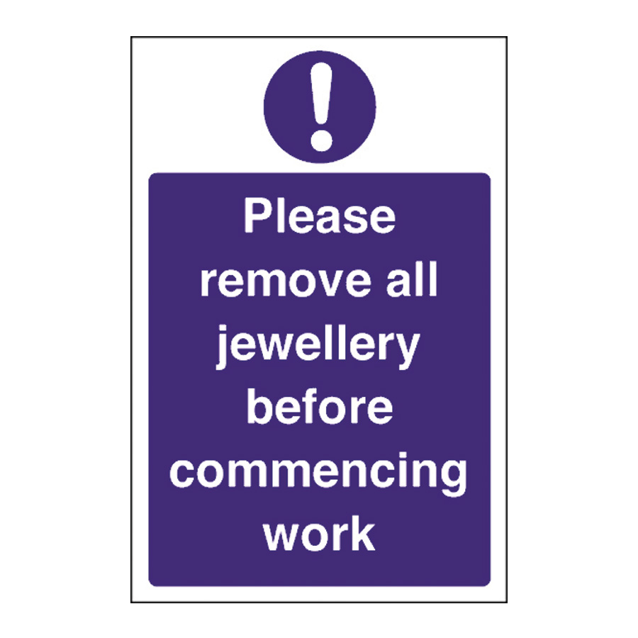Mileta Kitchen Food Safety Sign Self Adhesive Vinyl 300 x 200mm - Remove Jewellery