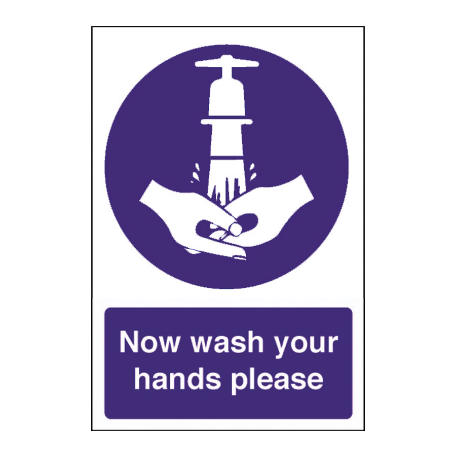 Mileta Kitchen Food Safety Sign Self Adhesive Vinyl 300 x 200mm - Now Wash Your Hands