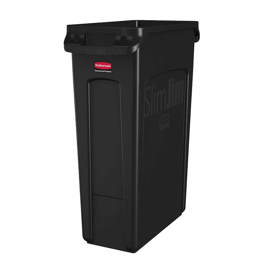 Rubbermaid Slim Jim Bin With Venting Channel Black Polyethylene 87ltr W27.9 x H76.2 x D55.9cm