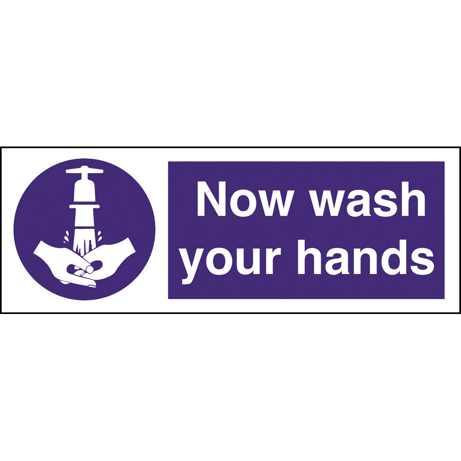 Mileta Kitchen Food Safety Sign Self Adhesive Vinyl 230 x 80mm - Now Wash Your Hands
