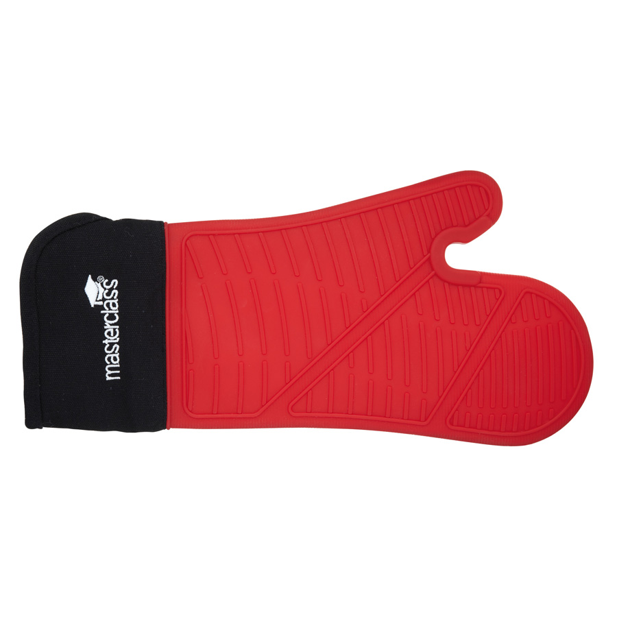 MasterClass Seamless Silicone Oven Glove With Cotton Sleeve Red & Black 37x19cm