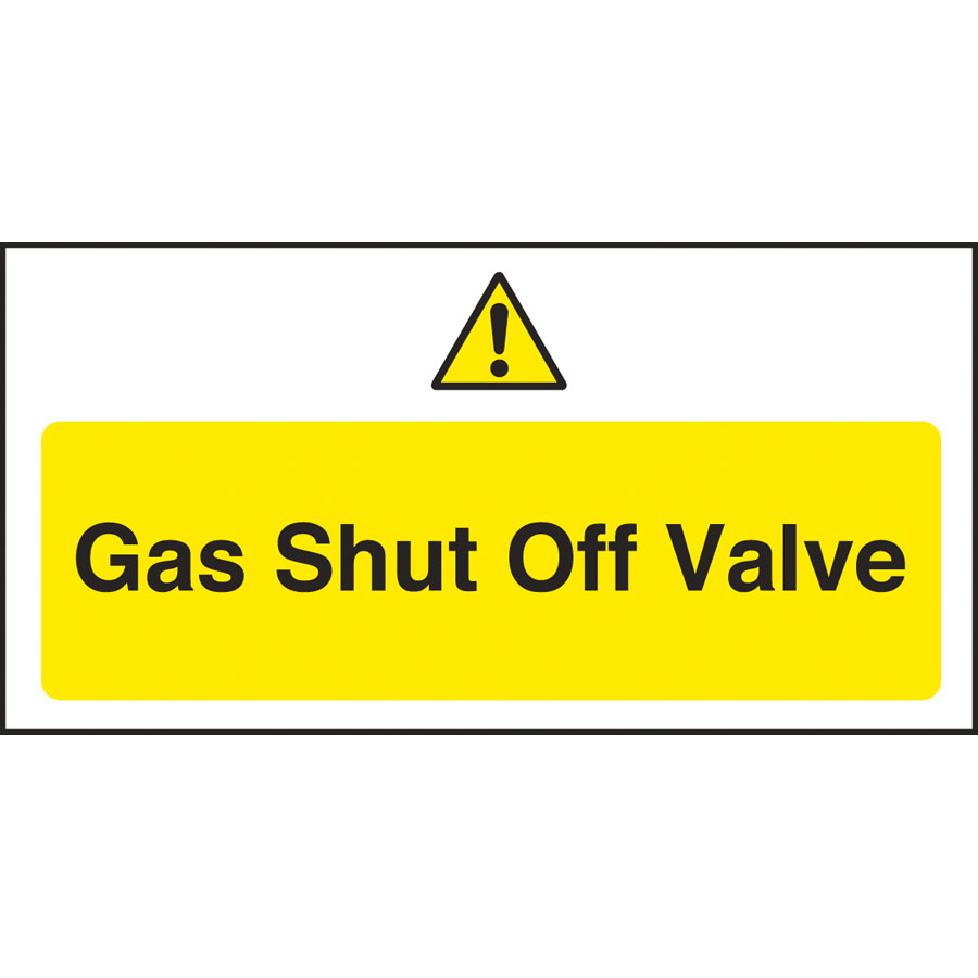 Mileta Warning Sign Self Adhesive Vinyl - Gas Shut Off Valve 20 x 10cm