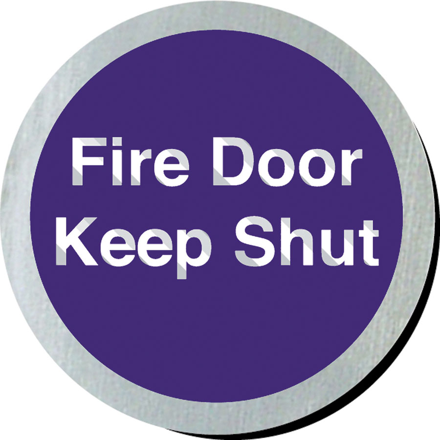 Mileta Safety Sign Rigid Silver Plastic - Fire Door Keep Shut 7.5cm Diameter