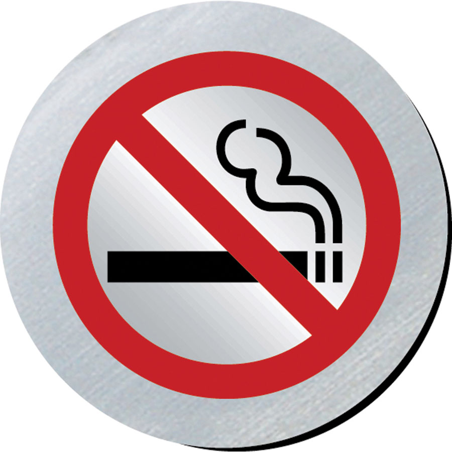 Mileta Safety Sign Rigid Silver Plastic - No Smoking Symbol 7.5cm Diameter