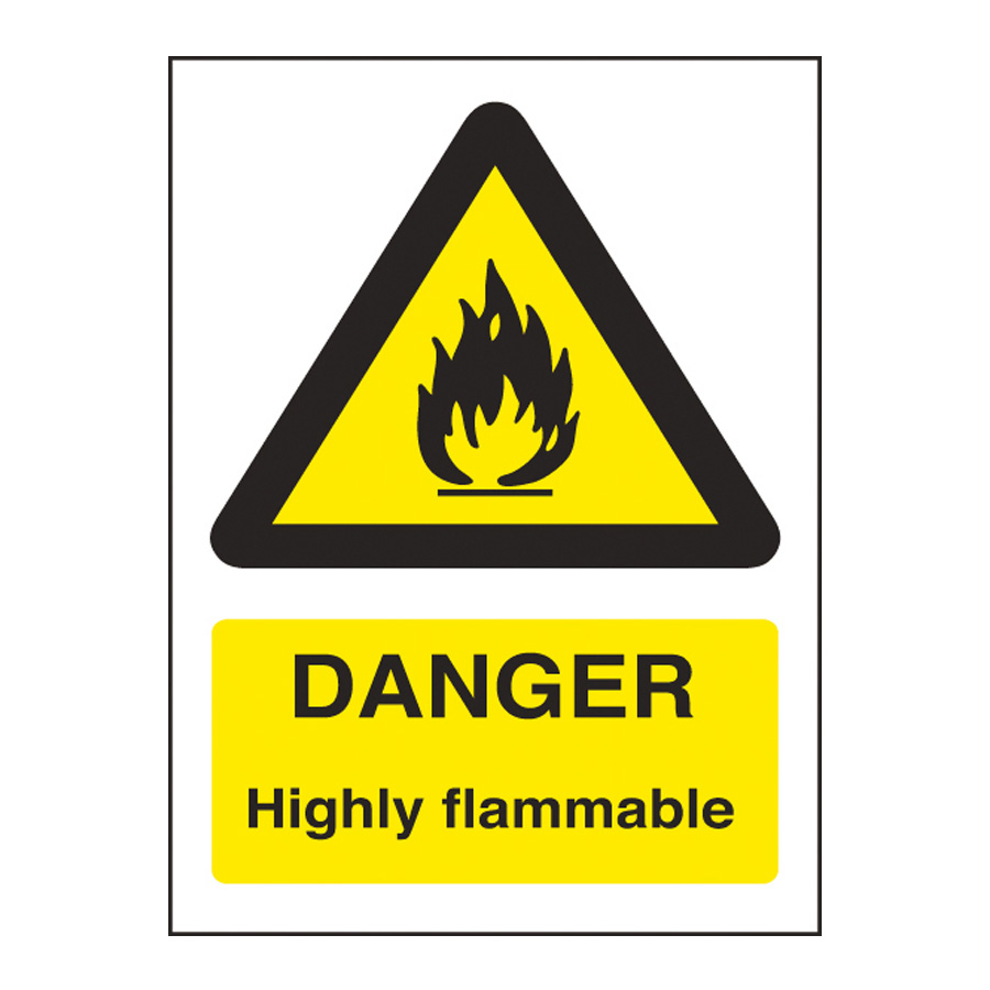 Mileta Warning Sign Self Adhesive Vinyl - Danger Highly Flammable 15 x 20cm