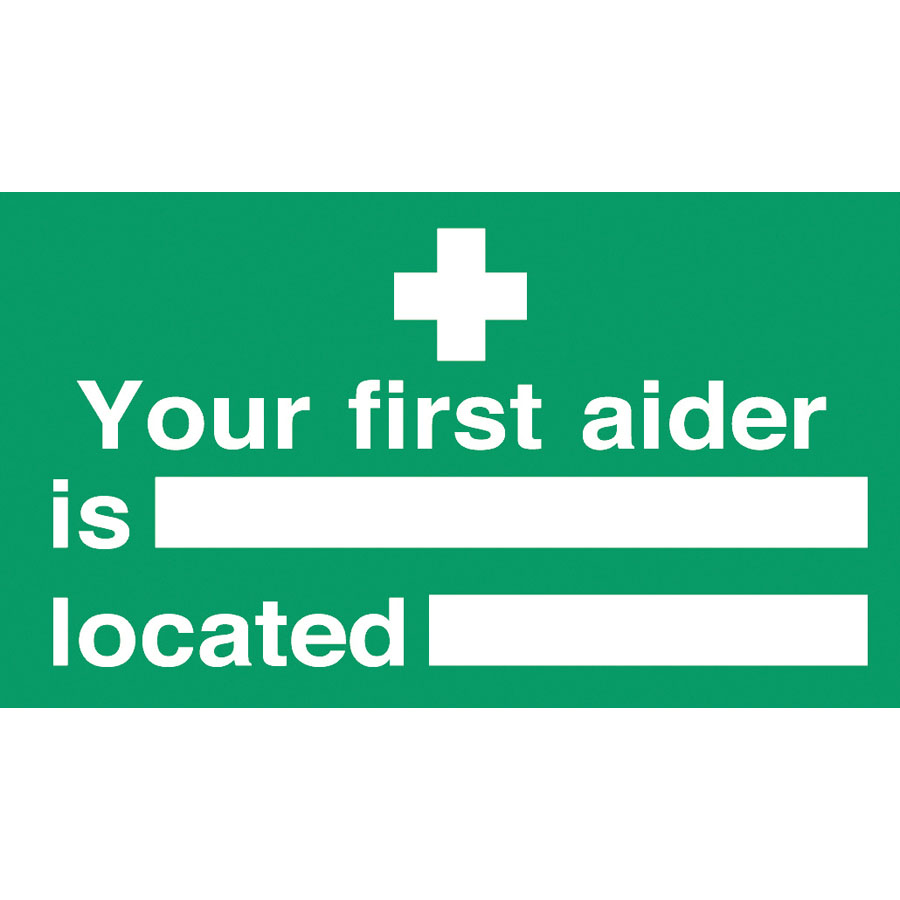 Mileta Safety Sign Self Adhesive Vinyl - Your First Aider Is And Where Located Sign 30x15cm