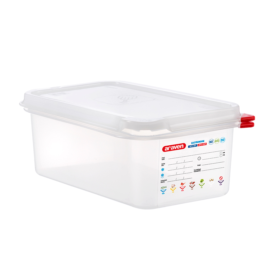 Araven Polypropylene Airtight Container Gastronorm 1/4 2.8ltr With ColourClips and Label