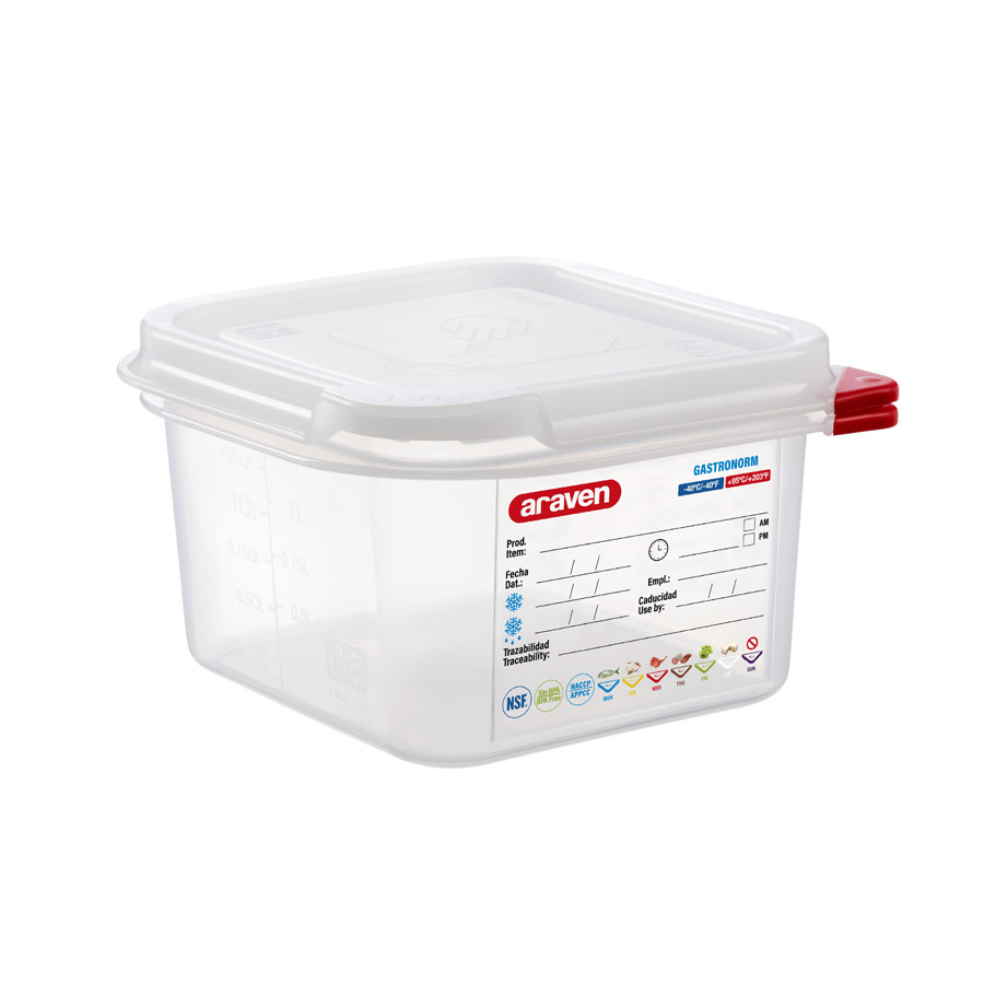 Araven Polypropylene Airtight Container Gastronorm 1/6 1.7ltr With ColourClips and Label