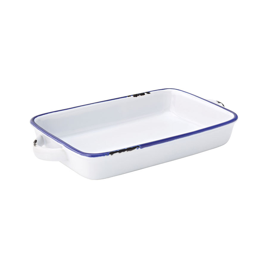 Utopia Avebury Blue Stoneware White Rectangular Dish 22cm 8.5 Inch