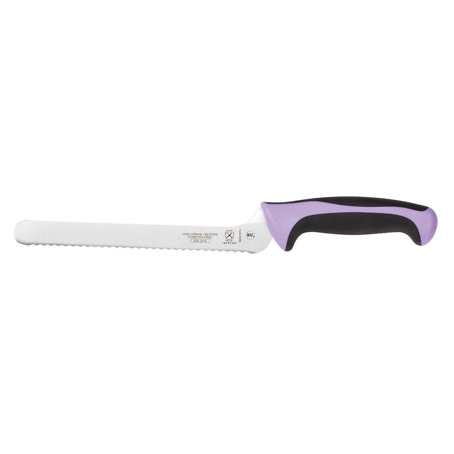 Mercer Millennia Colors Offset Bread Knife Wavy Edge 8in Purple With Santoprene Handle
