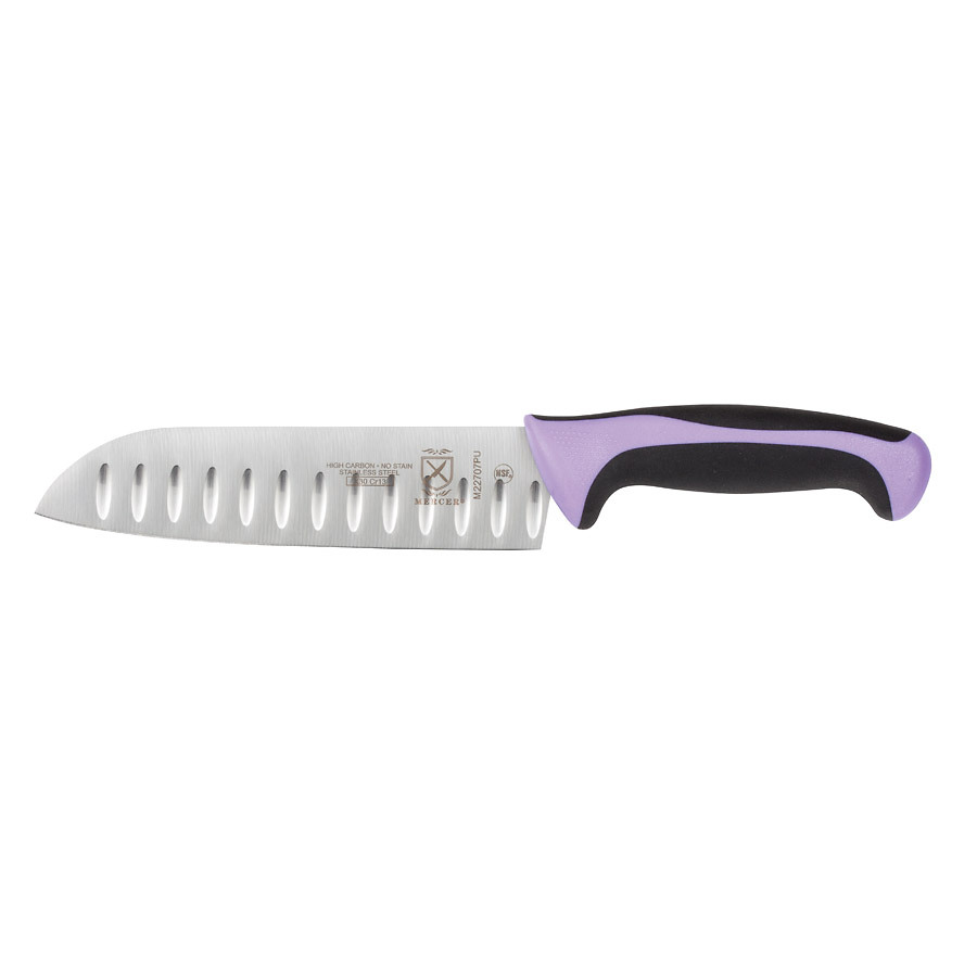 Mercer Millennia Colors Santoku Knife Granton Edge 7in Purple With Santoprene Handle