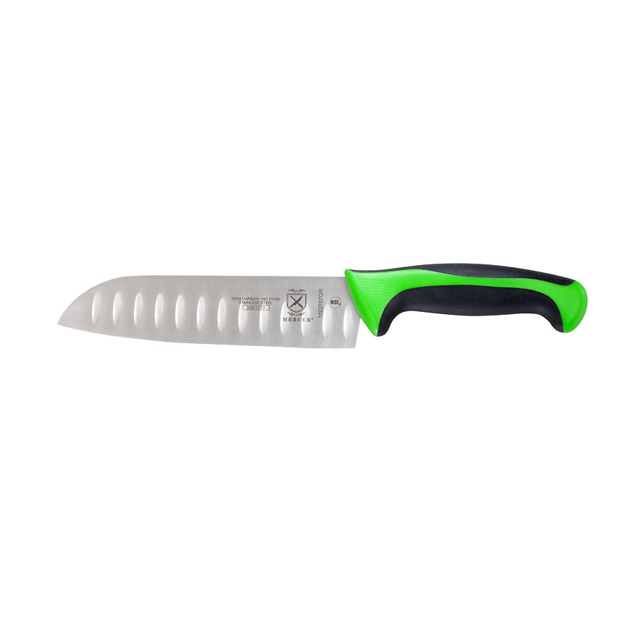 Mercer Millennia Colors Santoku Granton Edge Knife 7in With Santoprene Handle Green