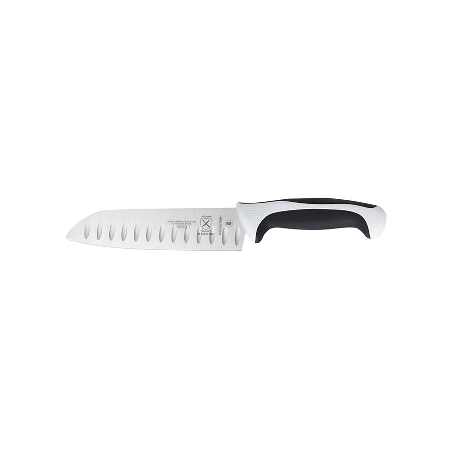 Mercer Millennia Colors Santoku Granton Edge Knife 7in With Santoprene Handle White