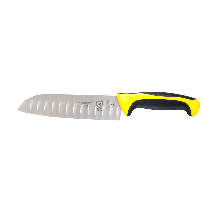 Mercer Millennia Colors Santoku Granton Edge Knife 7in With Santoprene Handle Yellow