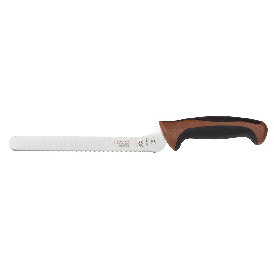 Mercer Millennia Colors Bread Knife Offset Serrated 8in With Santoprene Handle Brown