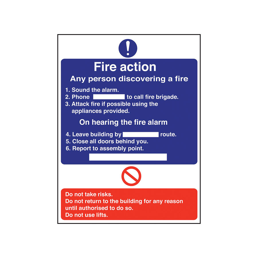 Mileta Fire Action Safety Sign 200x150mm